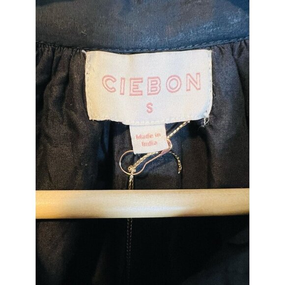 CIEBON Dianna Embroidered Long Sleeve Small Cotton Shift Dress $160 Black Cream - Picture 8 of 10